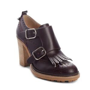Chloe Franne Monk-Strap Leather Loafer Pumps Perfect Plum, Size 39 EU (8.5 US)